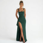 The Elara Elegant Ruched Thigh-Slit Max