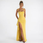 The Elara Elegant Ruched Thigh-Slit Max