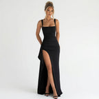 The Elara Elegant Ruched Thigh-Slit Max