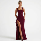 The Elara Elegant Ruched Thigh-Slit Max