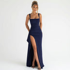 The Elara Elegant Ruched Thigh-Slit Max