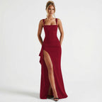 The Elara Elegant Ruched Thigh-Slit Max
