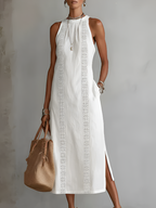 JIMENA™ | Vestido midi de lino con cuello mao
