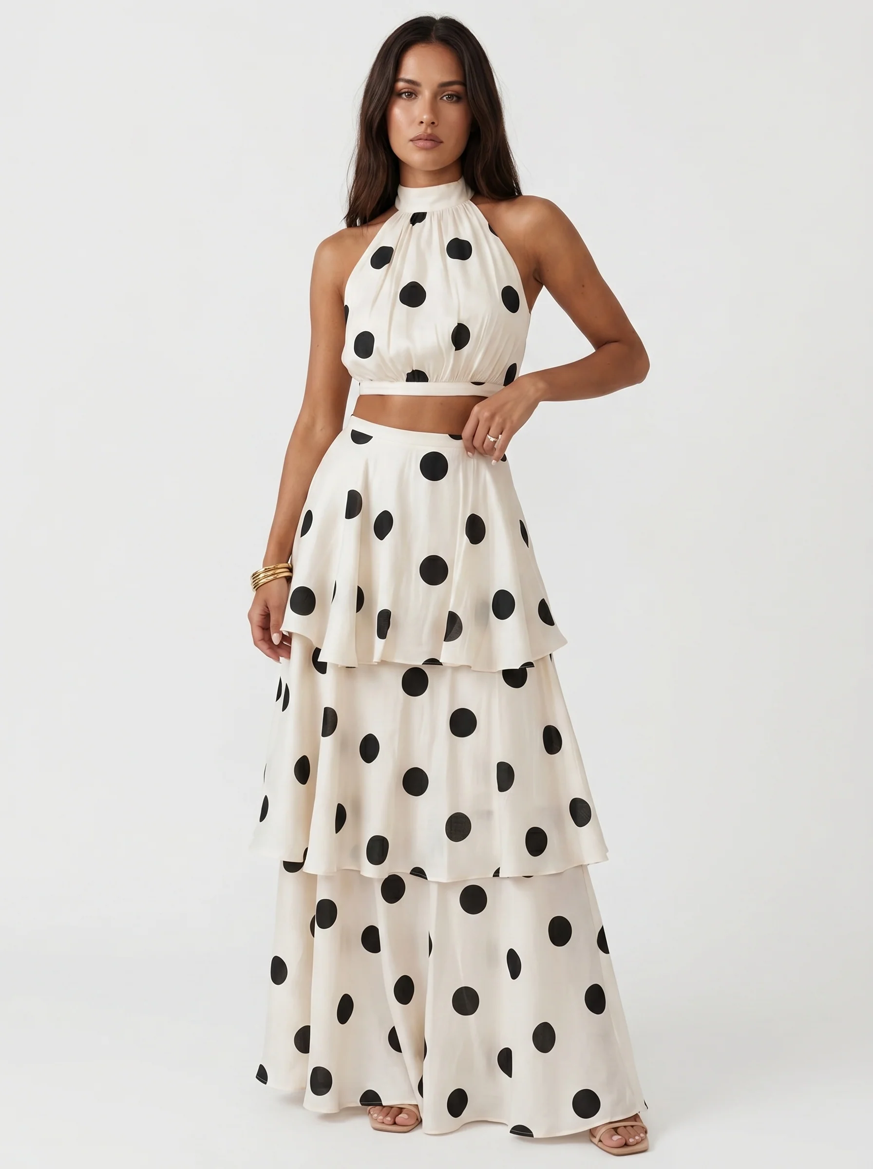 Lucía™ | Conjunto top y falda larga de lunares