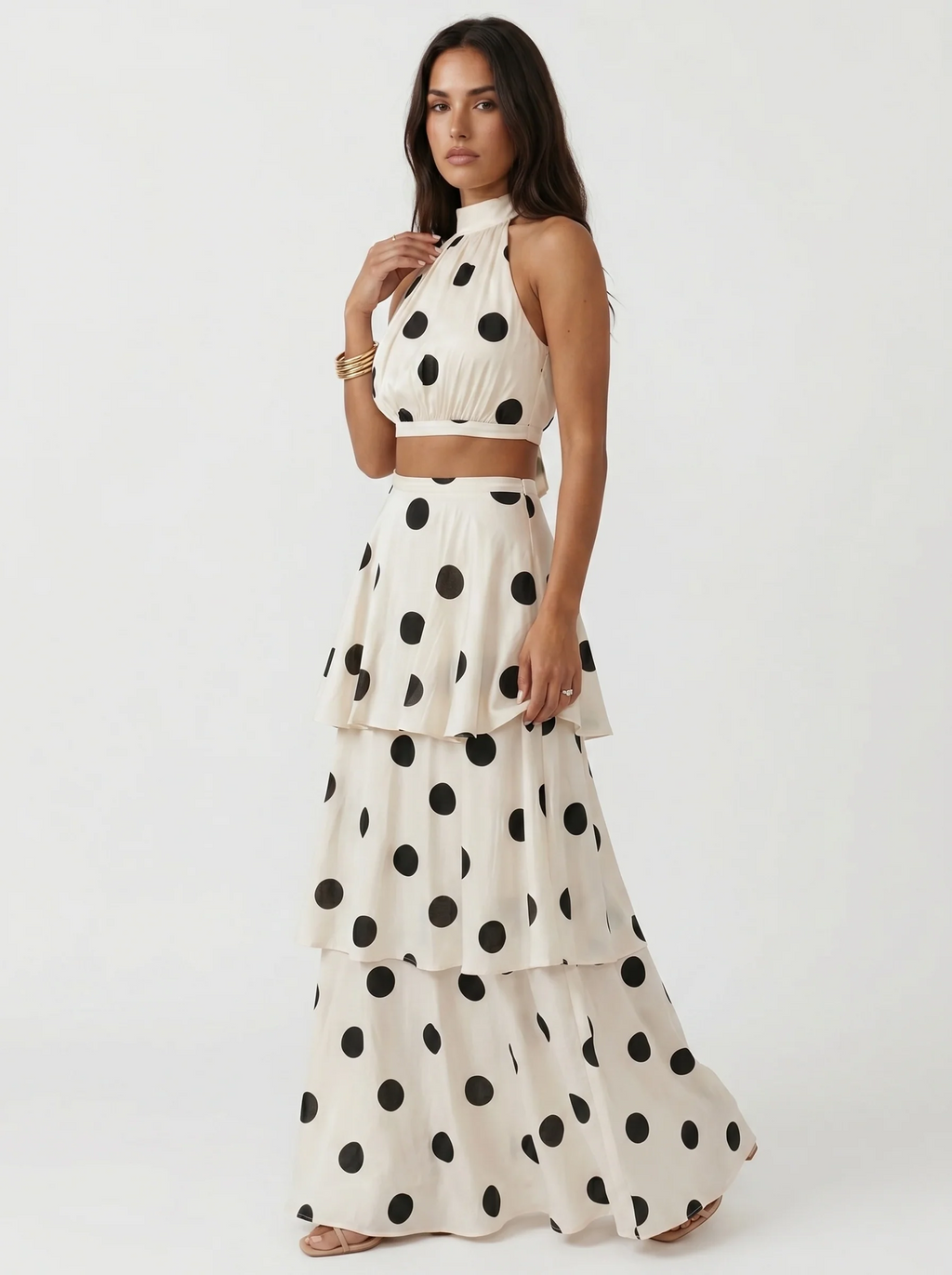 Lucía™ | Conjunto top y falda larga de lunares