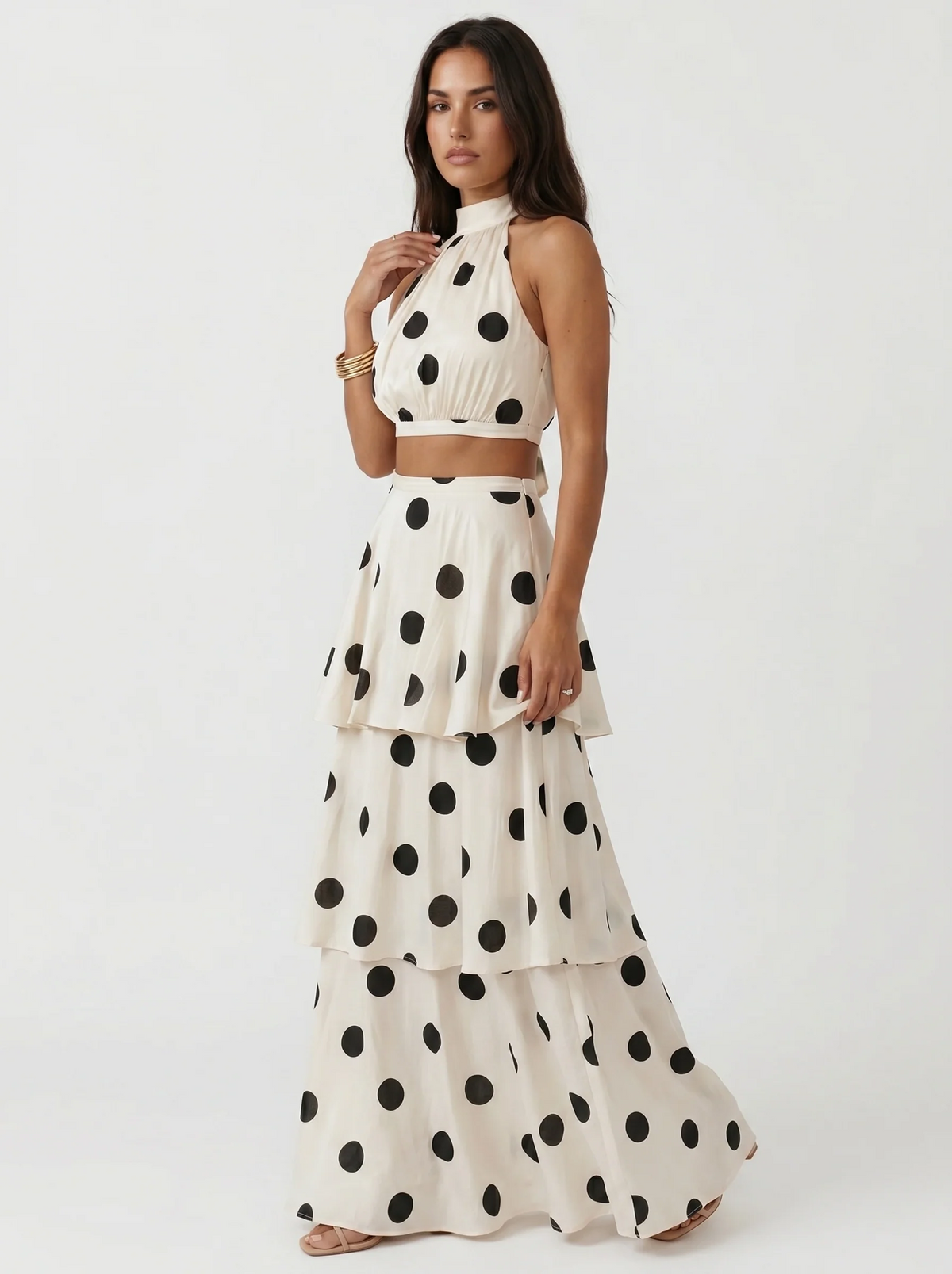 Lucía™ | Conjunto top y falda larga de lunares