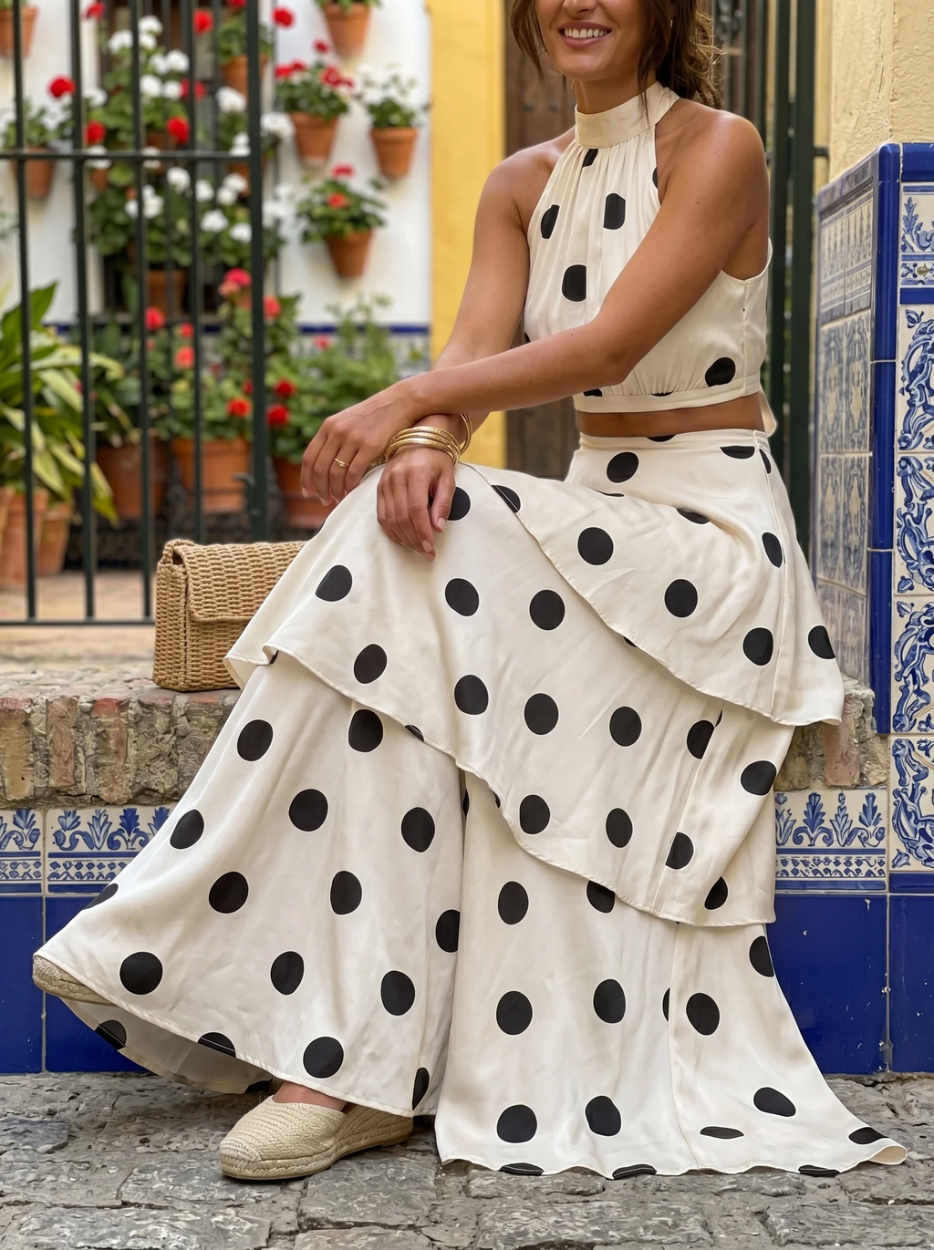 Lucía™ | Conjunto top y falda larga de lunares