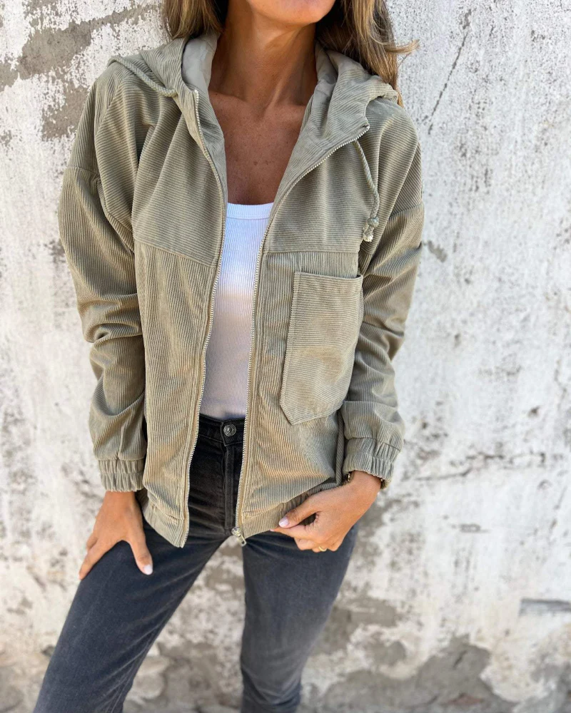 ELLA | Sudadera con capucha de pana con cremallera