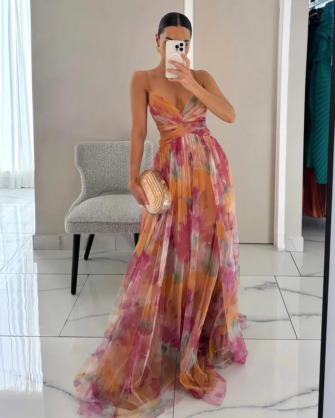 Claudia|™ Encantador vestido largo con estampado floral
