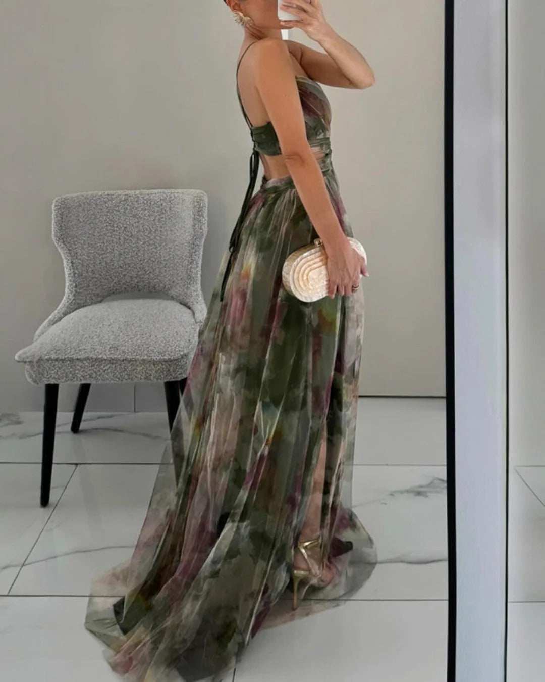 Claudia|™ Encantador vestido largo con estampado floral