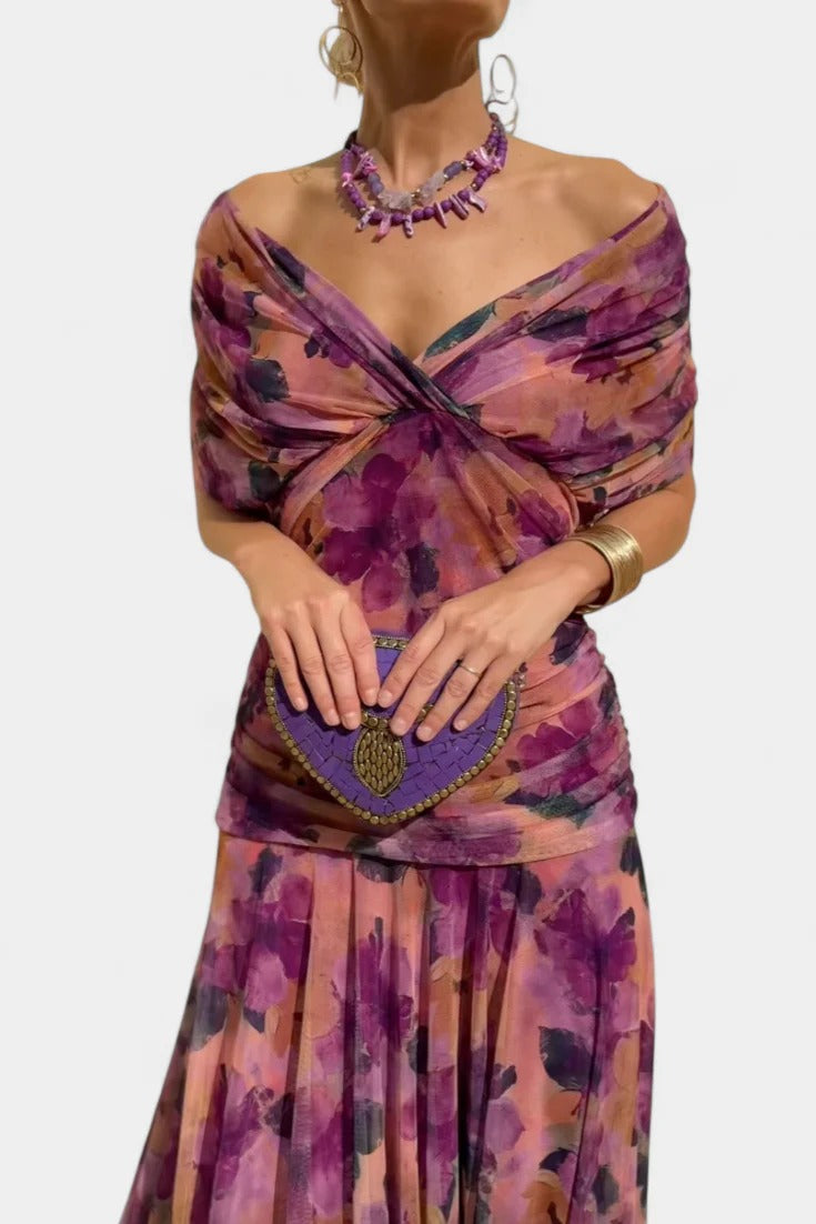 AMAPOLA - Vestido largo floral con cuello en V