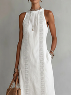 JIMENA™ | Vestido midi de lino con cuello mao