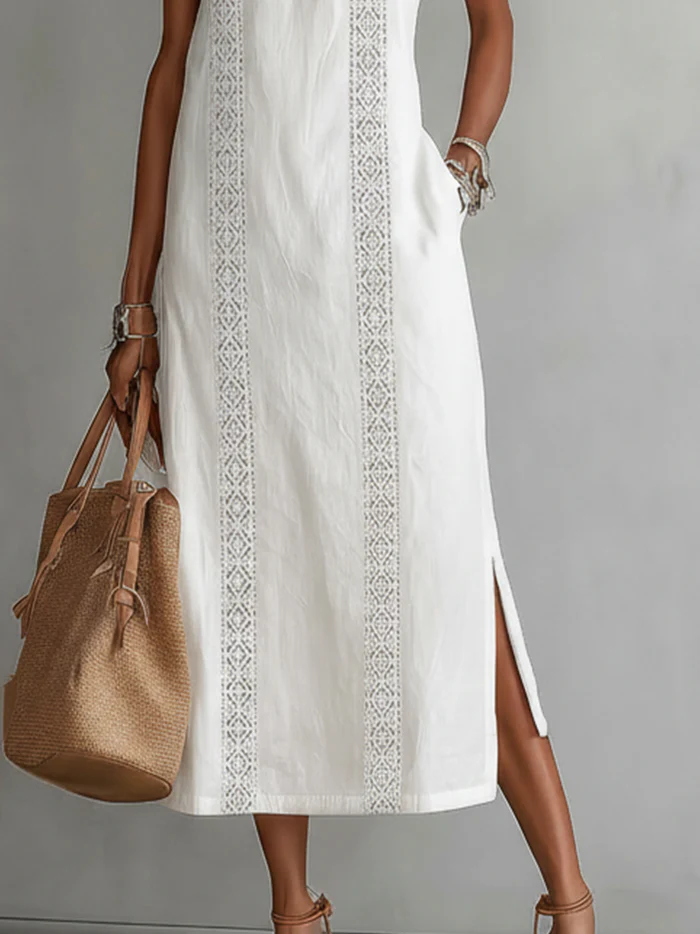 JIMENA™ | Vestido midi de lino con cuello mao