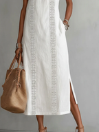 JIMENA™ | Vestido midi de lino con cuello mao